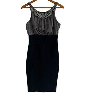 Maria Bianca Nero Silk Cocktail Bodycon Dress Black Beaded Sleeveless Size M USA